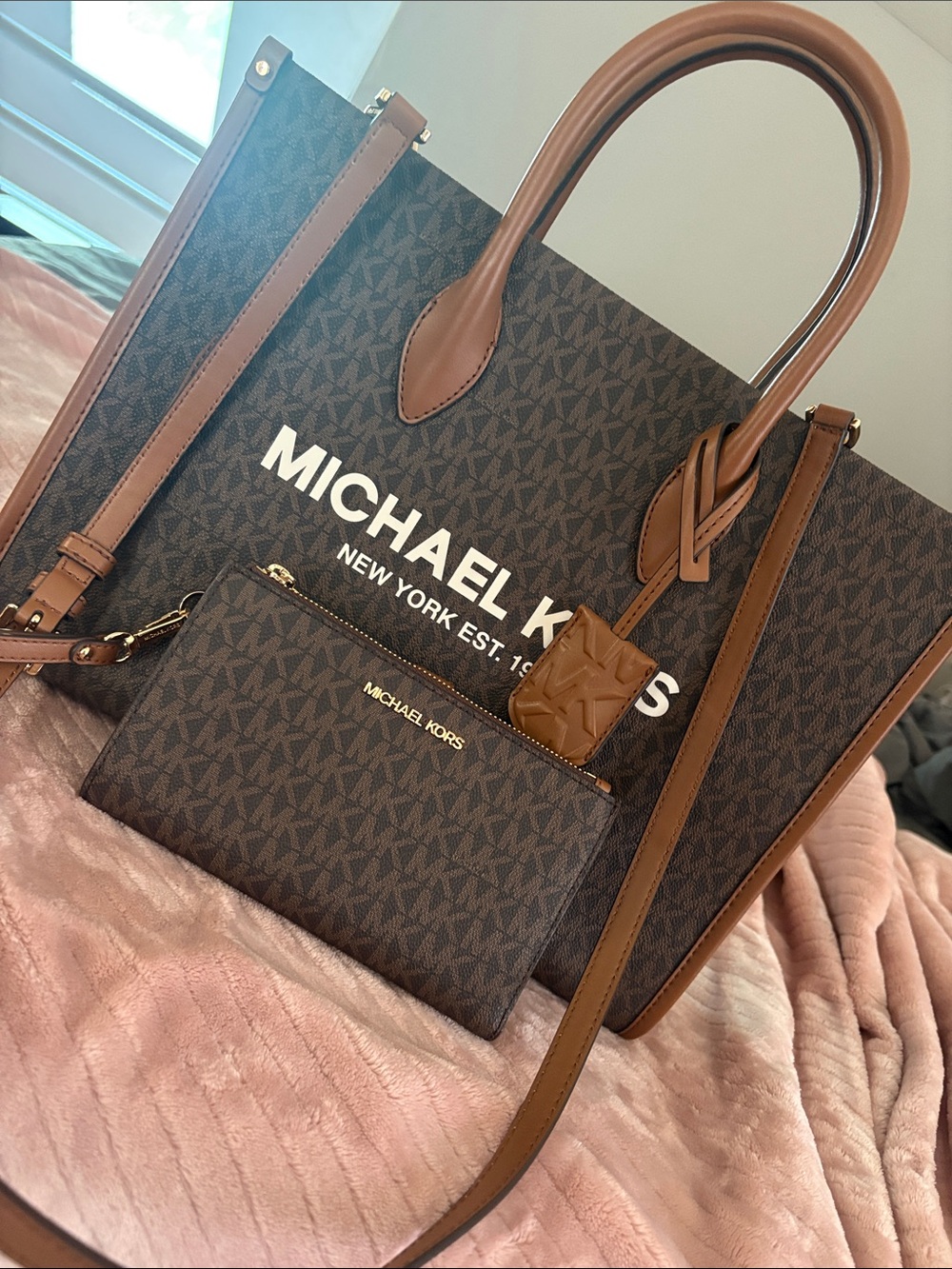 Michael Kors Brown Signature Logo Tote with Adjustable Strap